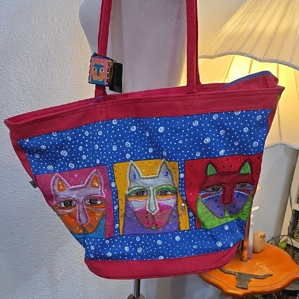 Laurel Burch Fantasticats shoulder tote bag 20"L X 14"W